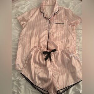 Amazon Pink and White Striped Satin Pajama Set